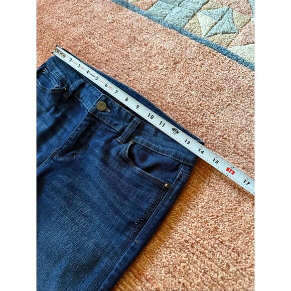 White House Black Market Skinny Leg Dark Wash Jeans Blue Stretch Rhinestone Trim - Picture 3 of 9
